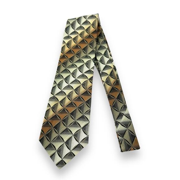 Valerio Garati tie geometric print handmade pure silk brown gray tan squares - Picture 1 of 6
